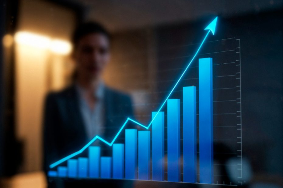 Gráfico azul em ascensão